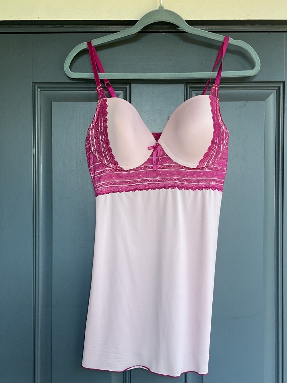 sophie b. Light Pink Chemise with Hot Pink Lace Accents, Size L